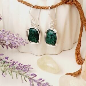 Natural African Turquoise Stone Earrings, Silver Plated Wire Wrapped Earrings